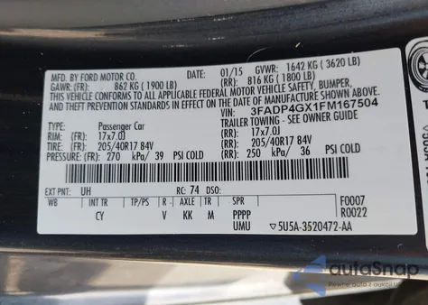 2015 Ford Fiesta St from USA, damaged, VIN 3FADP4GX1FM167504